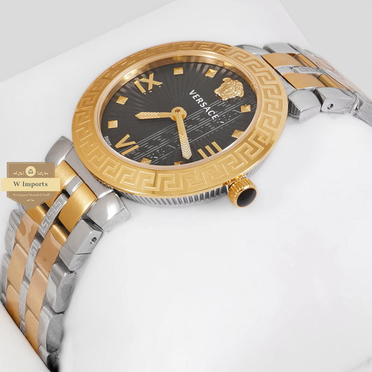 LATEST COLLECTION TWO TONE YELLOW GOLD WITH BLACK DIAL LADIES WATCH