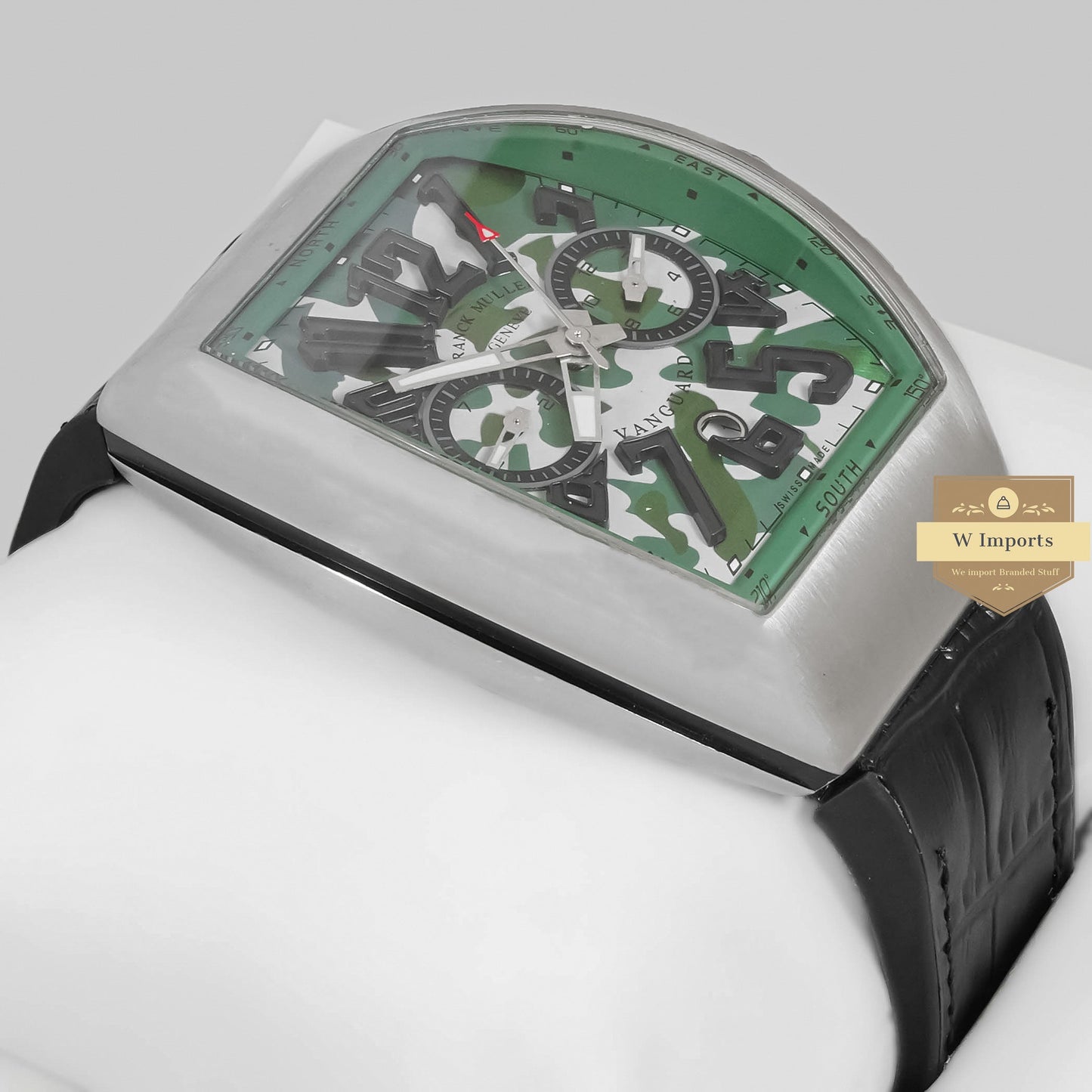 LATEST COLLECTION SILVER MATT CASE WITH GREEN DIAL & LEATHER STRAP AUTOMATIC WATCH