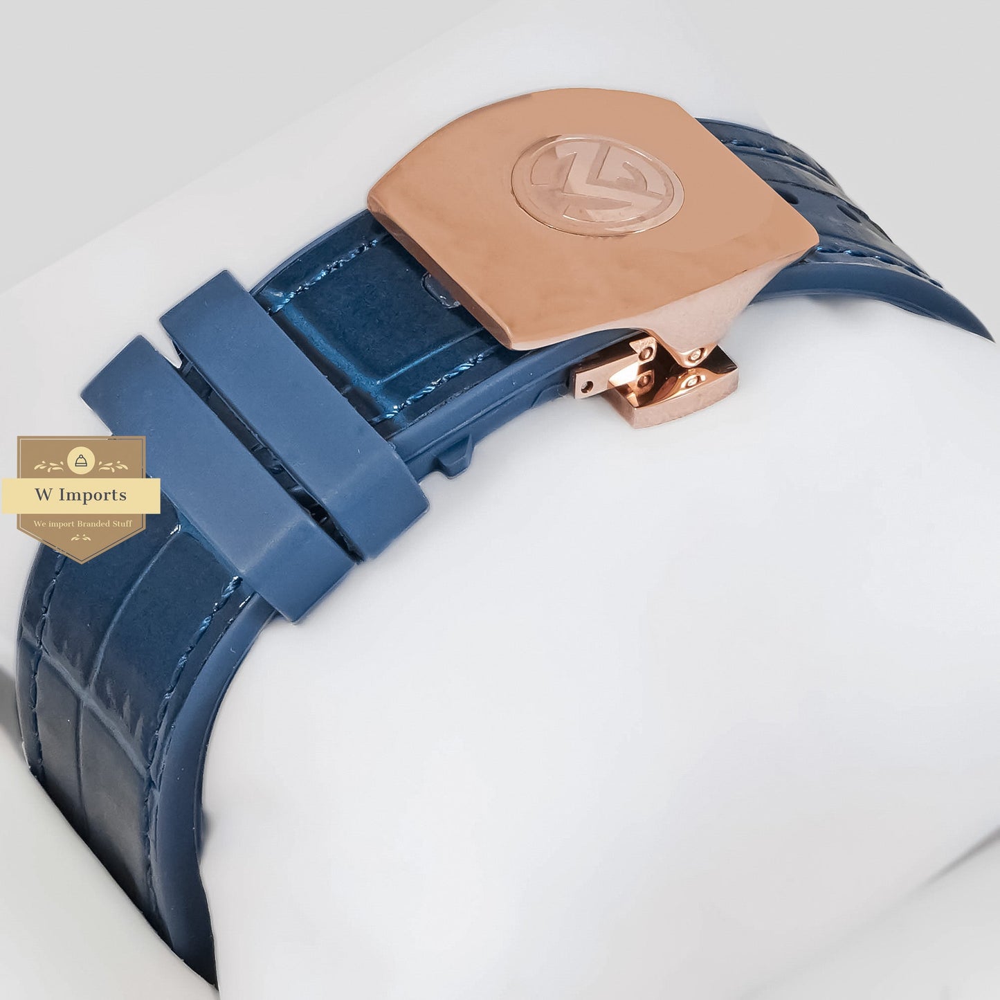 LATEST COLLECTION ROSE GOLD SHINY CASE WITH BLUE DIAL & LEATHER STRAP AUTOMATIC WATCH