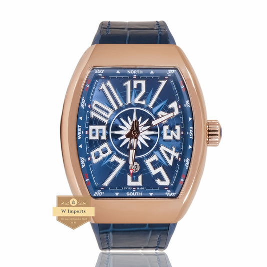LATEST COLLECTION ROSE GOLD SHINY CASE WITH BLUE DIAL & LEATHER STRAP AUTOMATIC WATCH