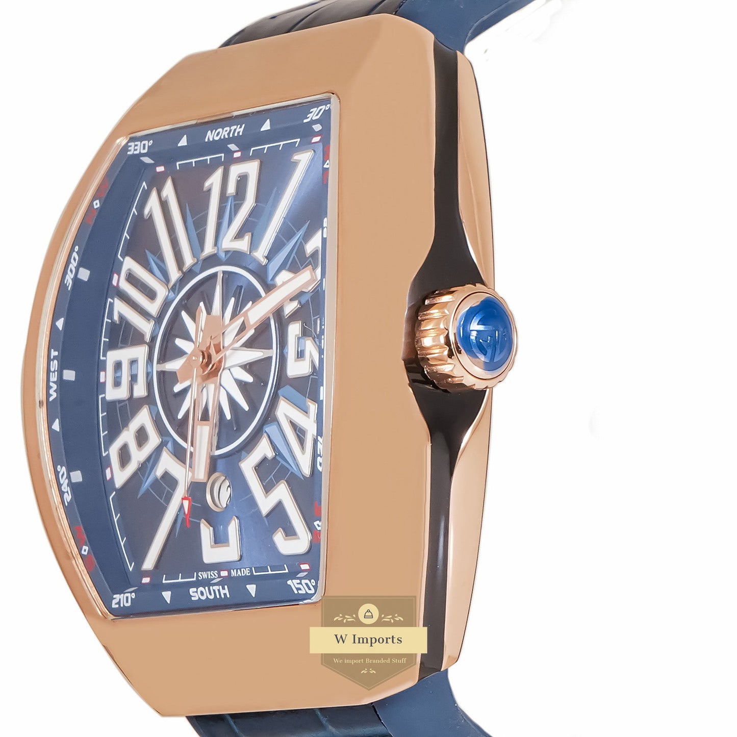 LATEST COLLECTION ROSE GOLD SHINY CASE WITH BLUE DIAL & LEATHER STRAP AUTOMATIC WATCH