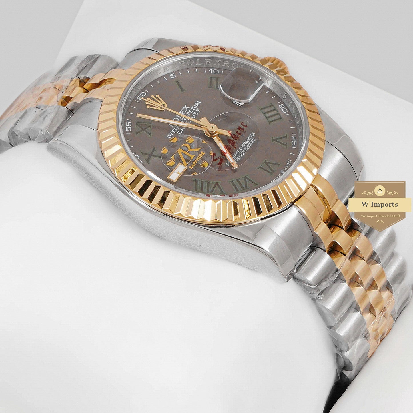 LATEST COLLECTION 36 TWO TONE YELLOW GOLD WITH GREY DIAL & GREEN ROMAN INDEX AUTOMATIC WATCH ZR FACTORY