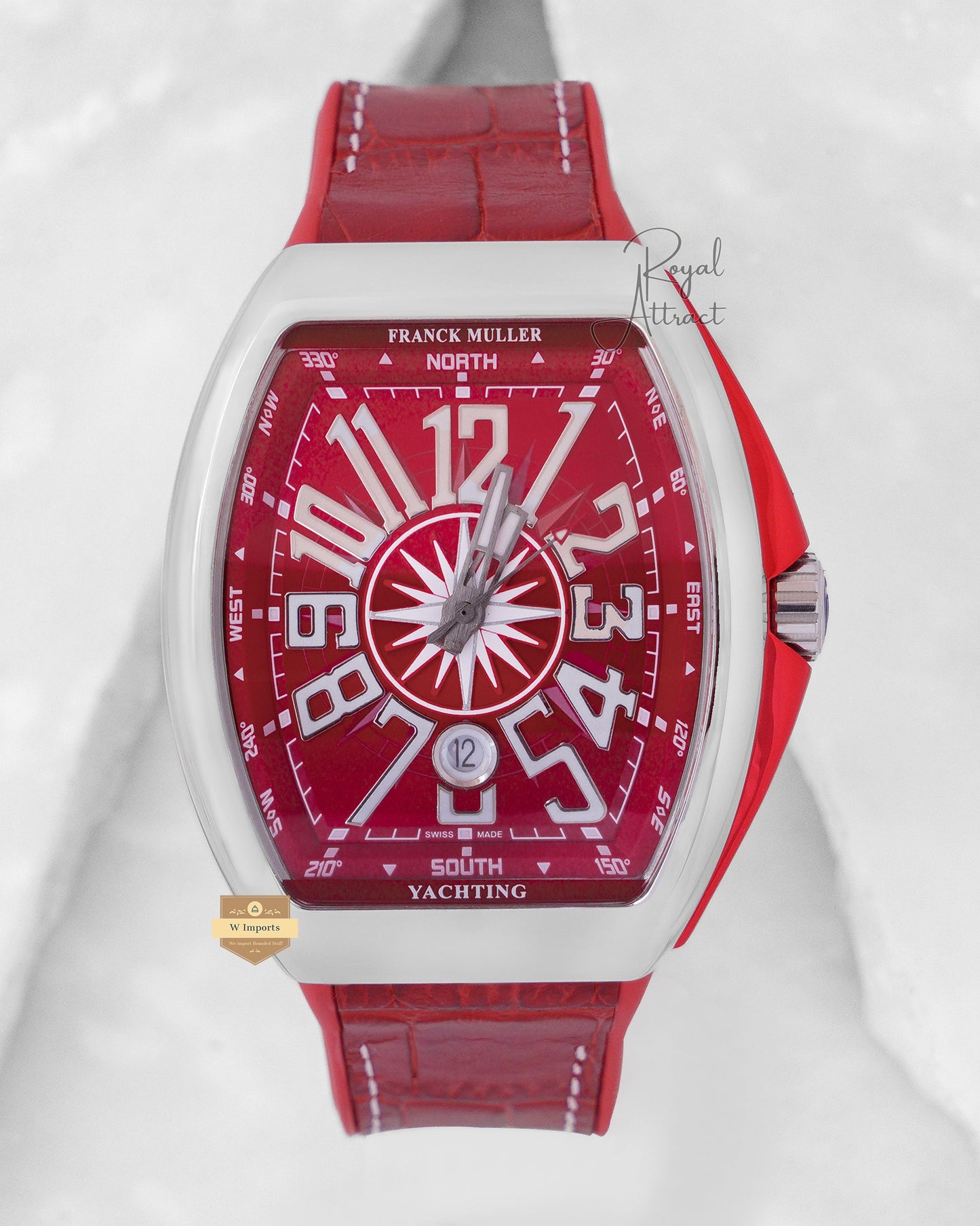 LATEST COLLECTION SILVER CASE WITH RED DIAL & LEATHER STRAP AUTOMATIC WATCH