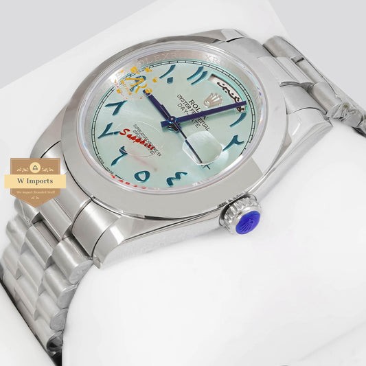 Latest Collection 40 All Silver With Sky Blue Dial Arabic Numeral Automatic Watch ZR Factory