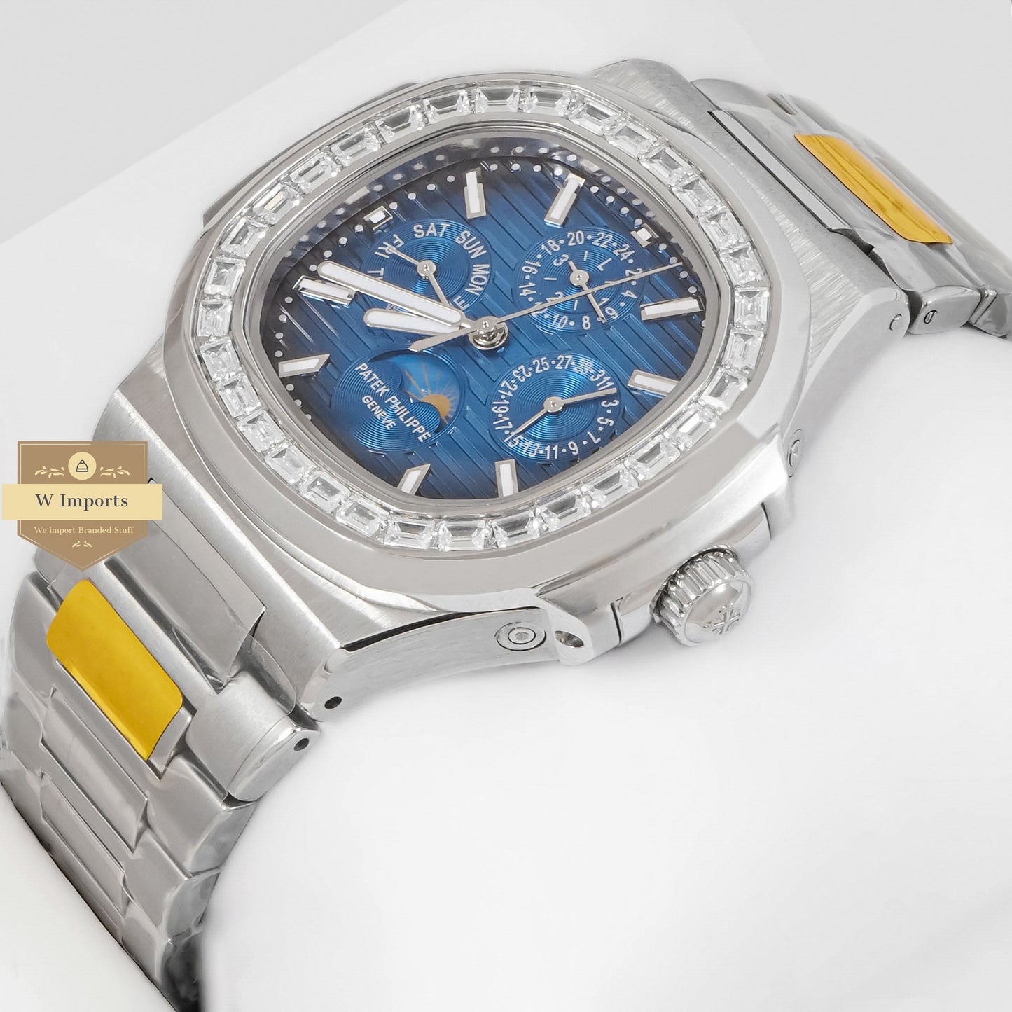 LATEST COLLECTION CHRONOGRAPH MOON PHASE SILVER WITH BLUE DIAL AUTOMATIC WATCH