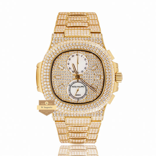 LATEST COLLECTION CHRONOGRAPH ALL YELLOW GOLD STONE WATCH
