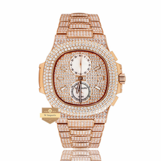 LATEST COLLECTION CHRONOGRAPH ALL ROSE GOLD STONE WATCH