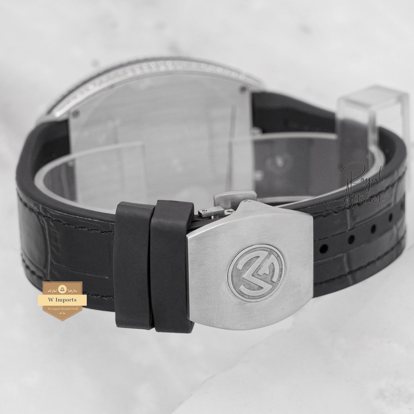 Latest Collection Silver Case With Black Dial & Leather Strap Automatic Watch
