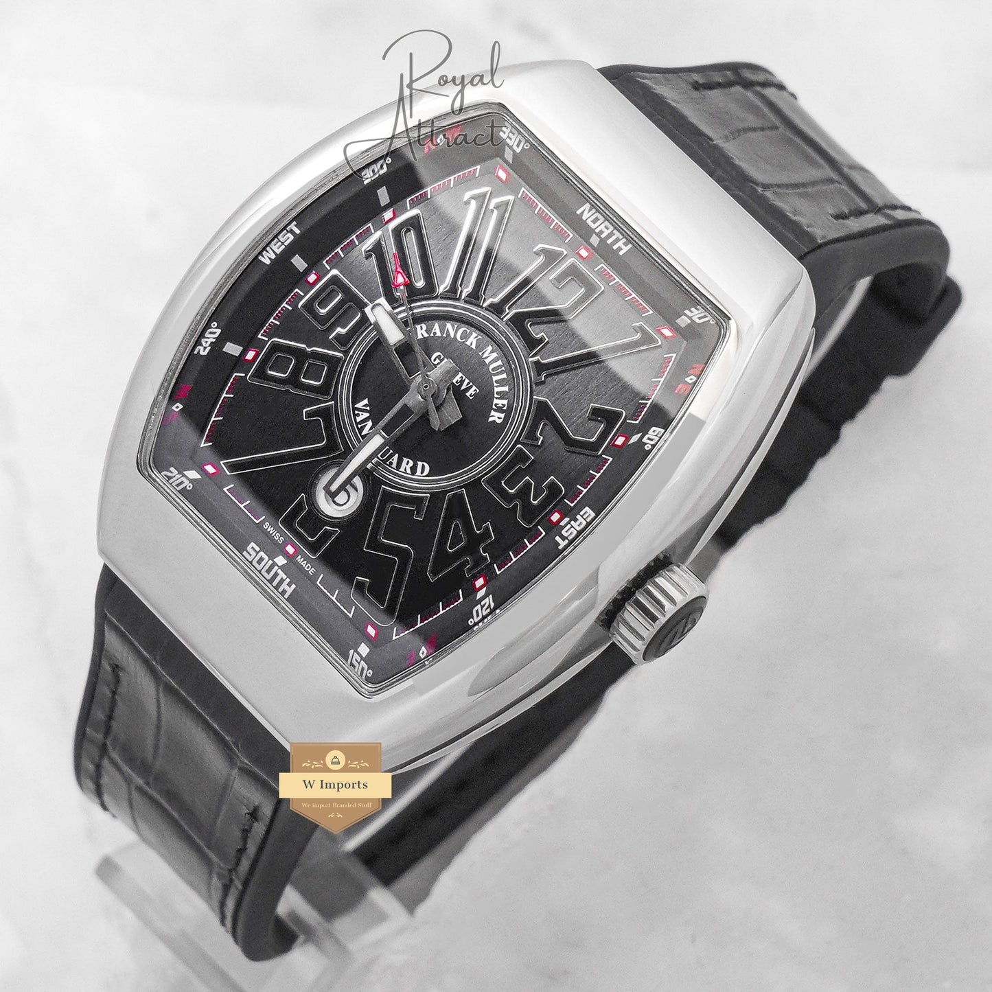 Latest Collection Silver Case With Black Dial & Leather Strap Automatic Watch