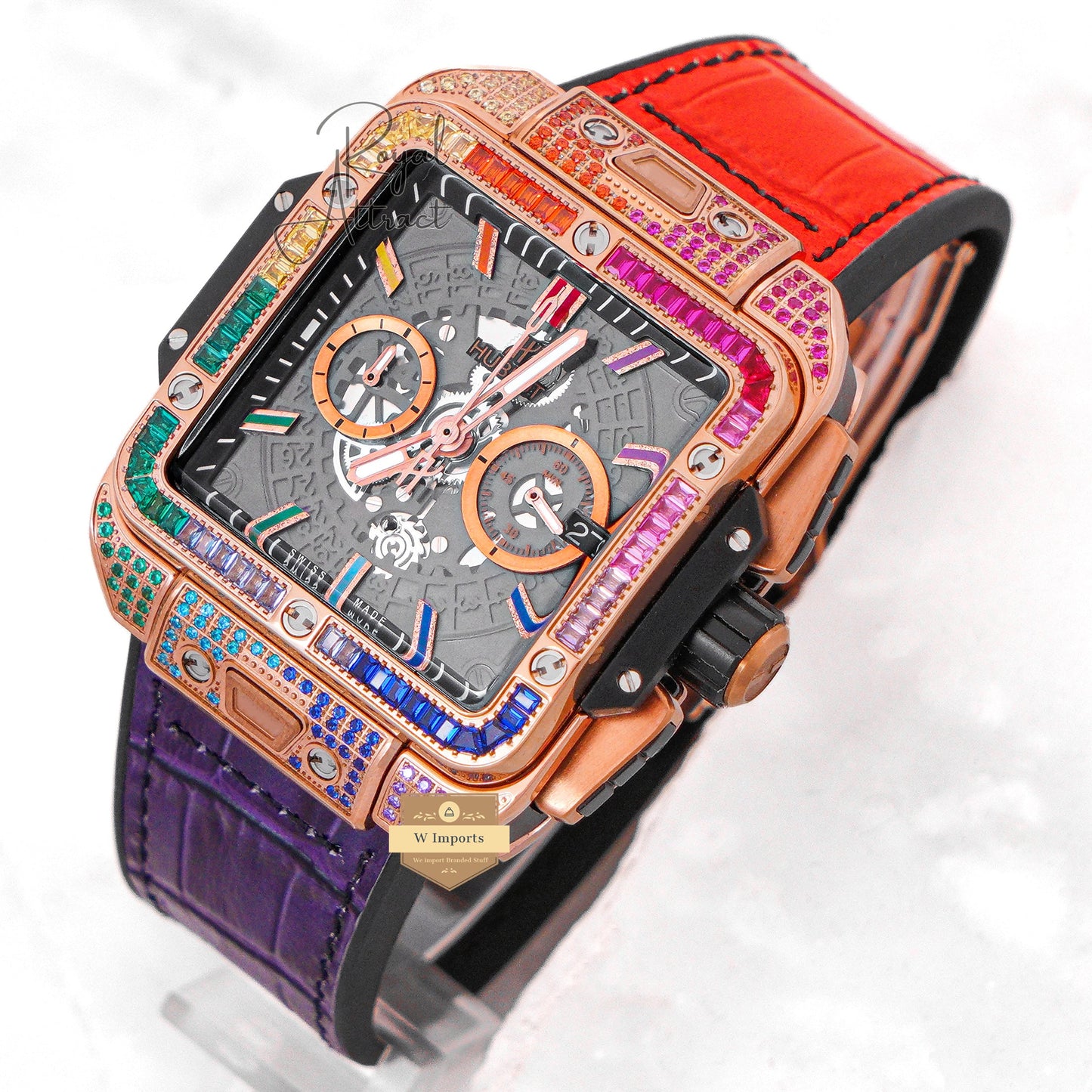 Latest Premium Collection Chronograph Rose Gold Multi Stone Bezel & Strap