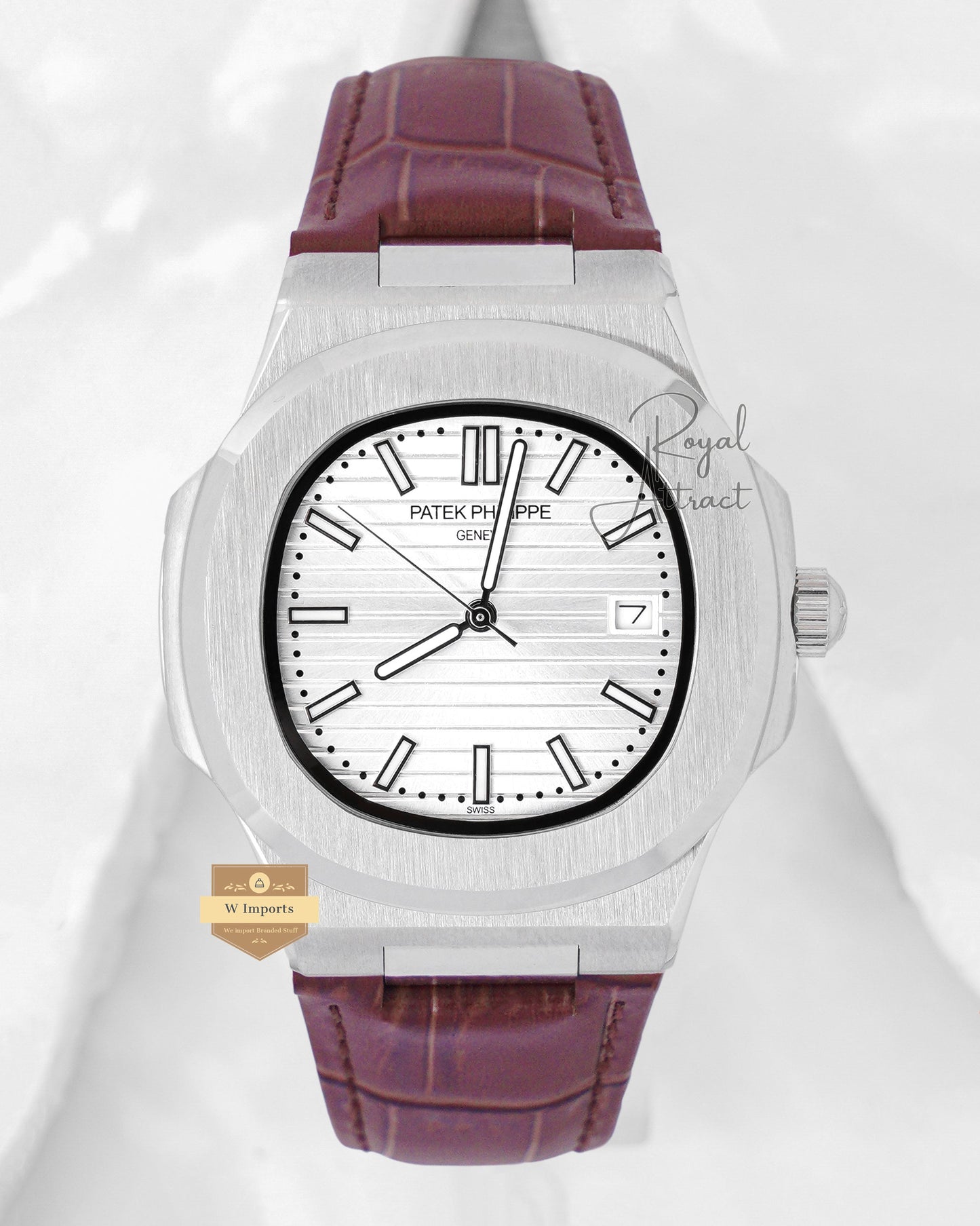Latest Collection All Silver Case With Silver Dial & Leather Strap Automatic Watch For Men