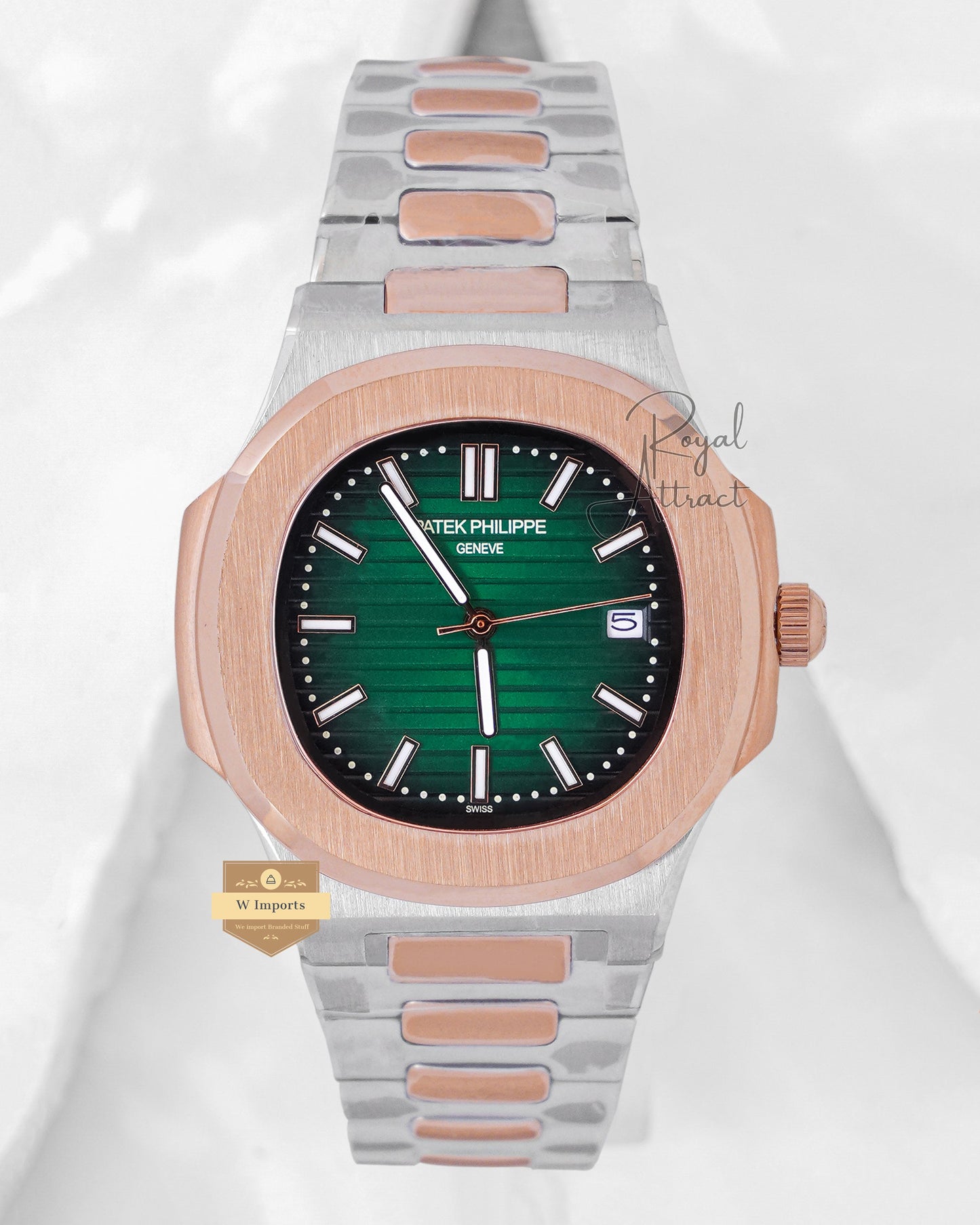 Latest Collection Two Tone Rose Gold With Green Dial Automatic Watch
