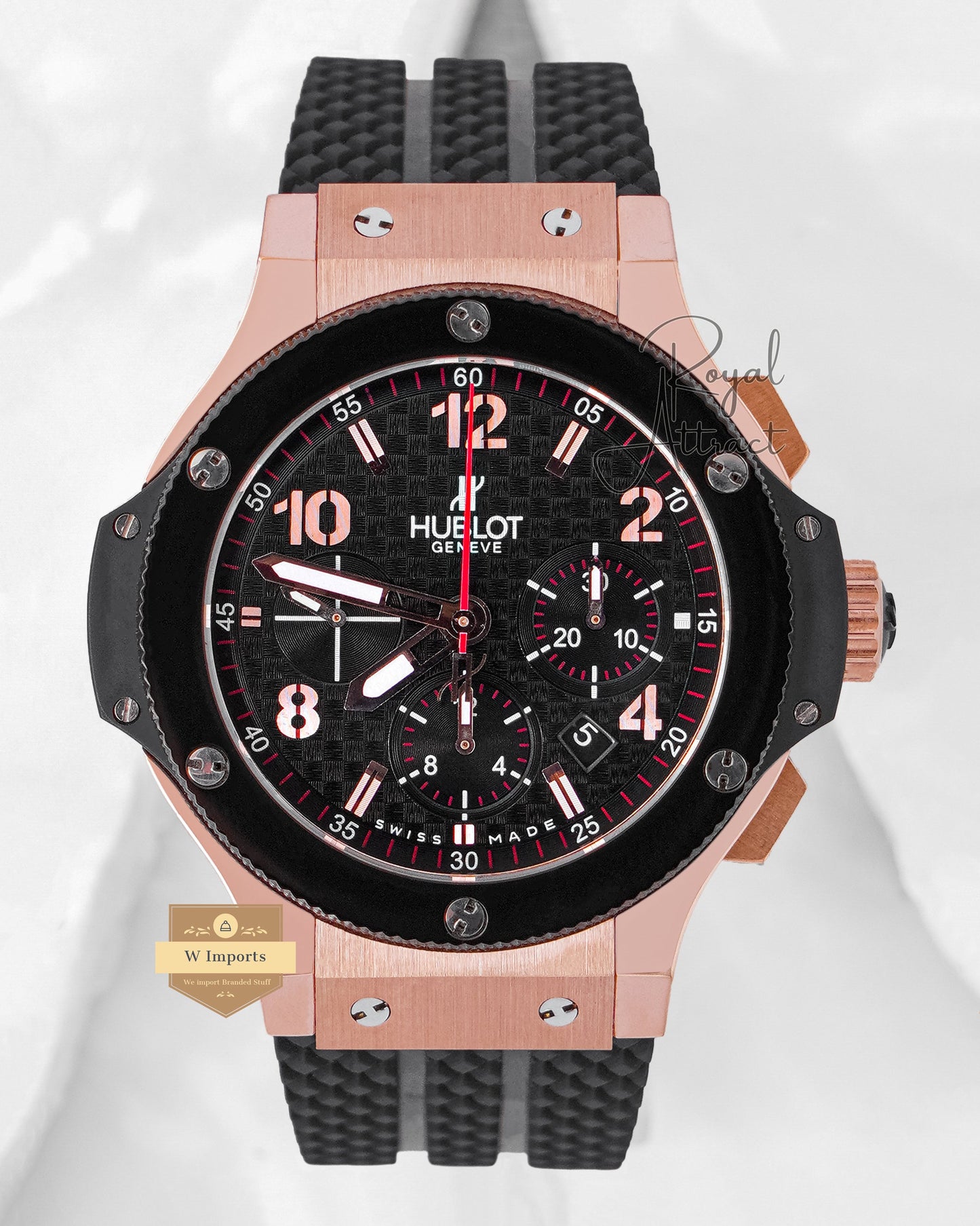 Premium Collection Chronograph Rose Gold Case With Black Dial Automatic Watch (Pre order)