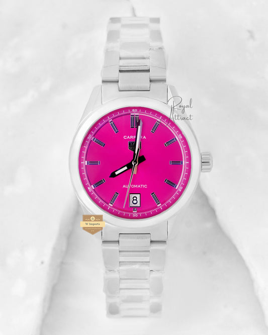 Latest Collection Silver With Pink Dial Ladies Chain Watch