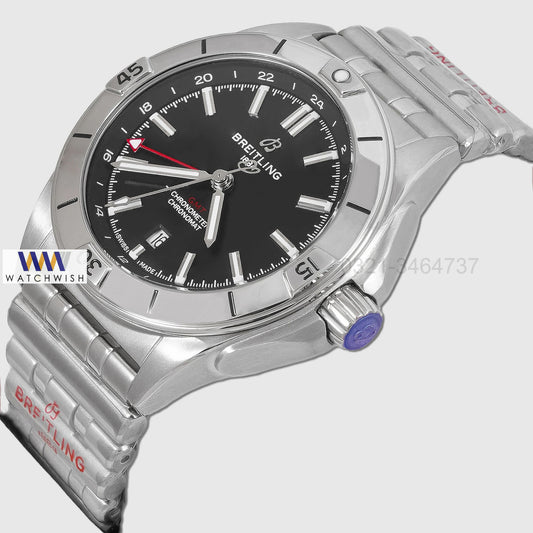 LATEST COLLECTION GMT SILVER WITH BLACK DIAL AUTOMATIC CHAIN WATCH