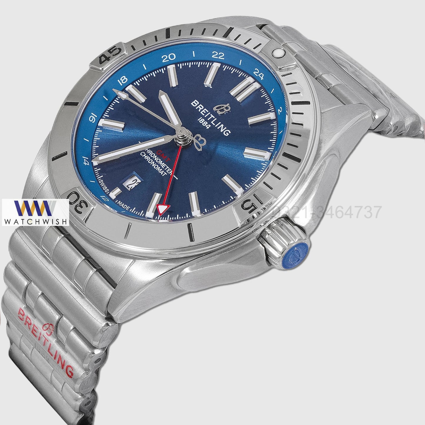 LATEST COLLECTION GMT SILVER WITH BLUE DIAL AUTOMATIC CHAIN WATCH