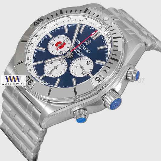 LATEST COLLECTION CHRONOGRAPH SILVER WITH BLUE DIAL CHAIN WATCH