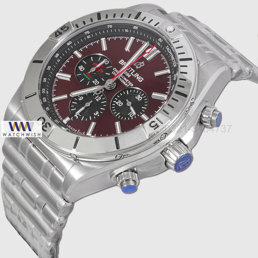 LATEST COLLECTION CHRONOGRAPH SILVER WITH MAROON DIAL CHAIN WATCH