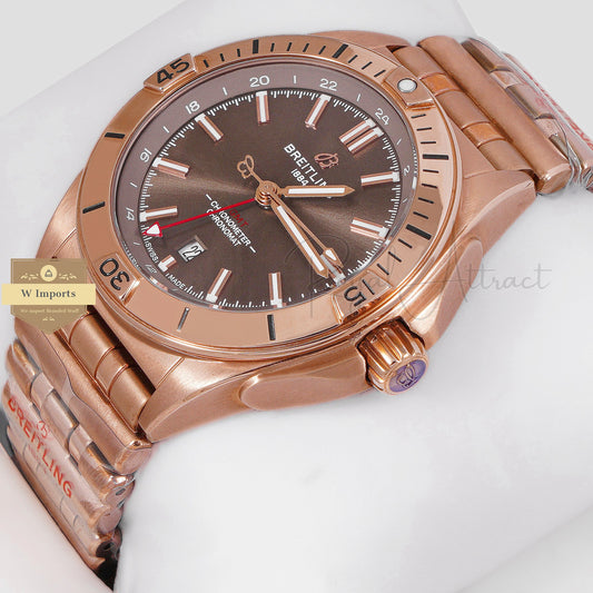 LATEST COLLECTION GMT ROSE GOLD WITH BROWN DIAL AUTOMATIC CHAIN WATCH