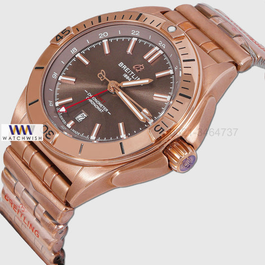 LATEST COLLECTION GMT ROSE GOLD WITH BROWN DIAL AUTOMATIC CHAIN WATCH