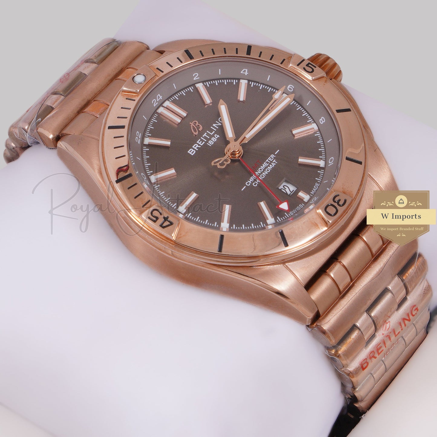 LATEST COLLECTION GMT ROSE GOLD WITH BROWN DIAL AUTOMATIC CHAIN WATCH
