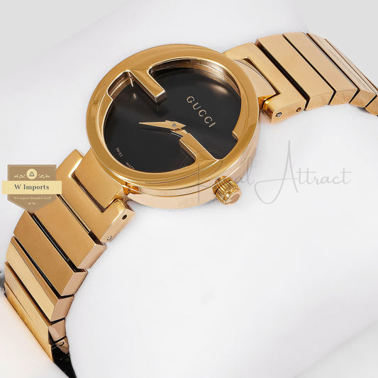 LATEST COLLECTION G YELLOW GOLD WITH BLACK PLAIN DIAL LADIES WATCH