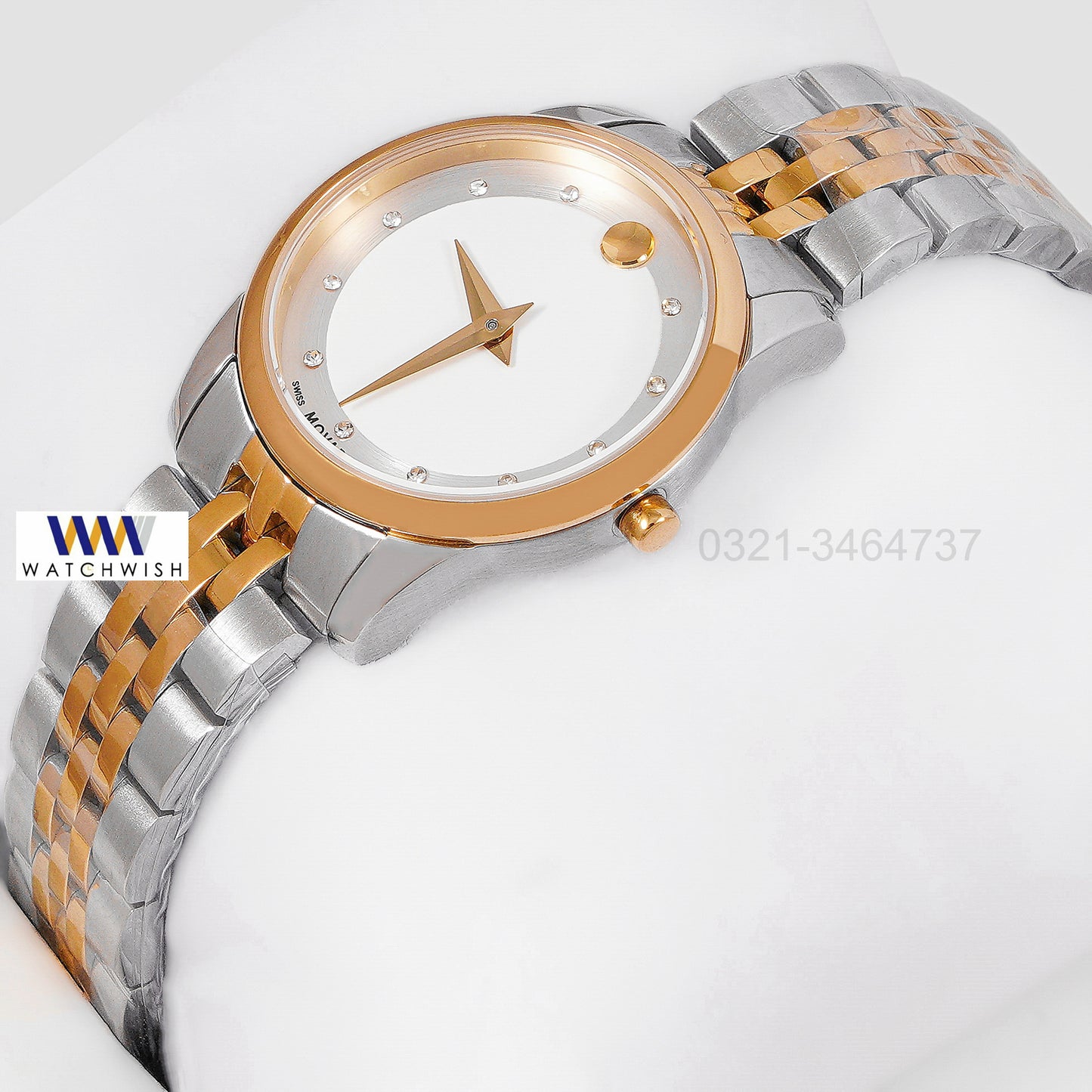 LATEST COLLECTION TWO TONE YELLOW GOLD WITH WHITE DIAL STONE FIGURE LADIES WATCH