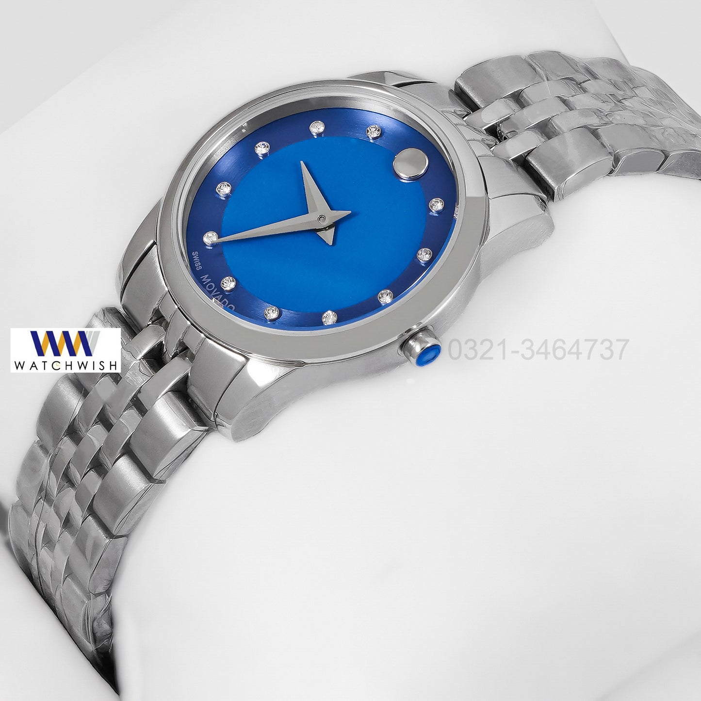 LATEST COLLECTION SILVER WITH BLUE DIAL & STONE FIGURE LADIES WATCH