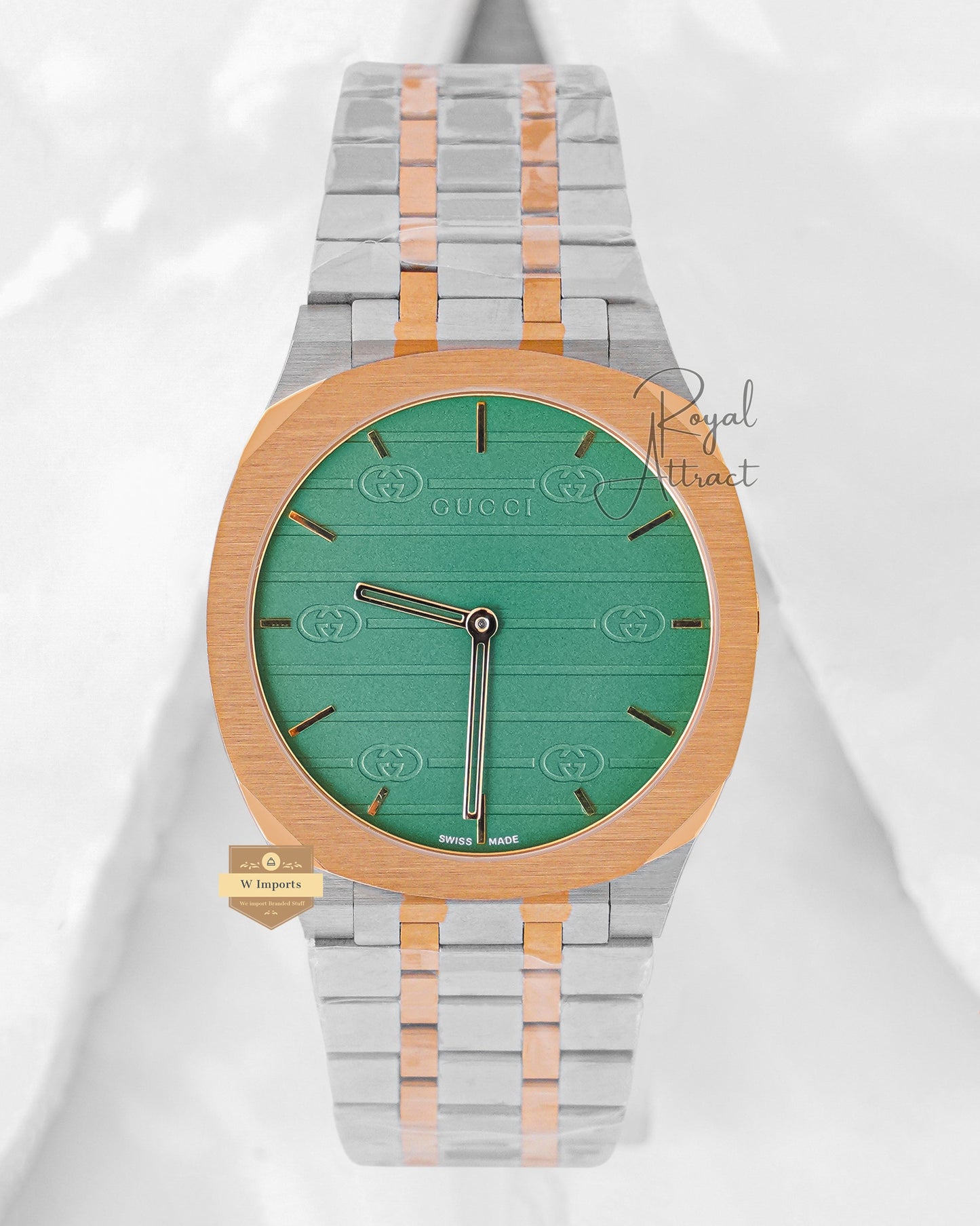 Latest Collection Two Tone Yellow Gold With Green Dial Chain Watch