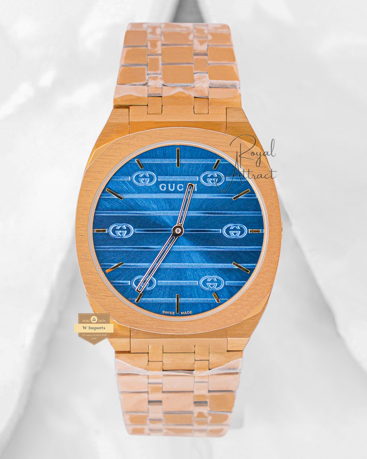 Latest Collection Yellow Gold With Blue Dial Chain Watch