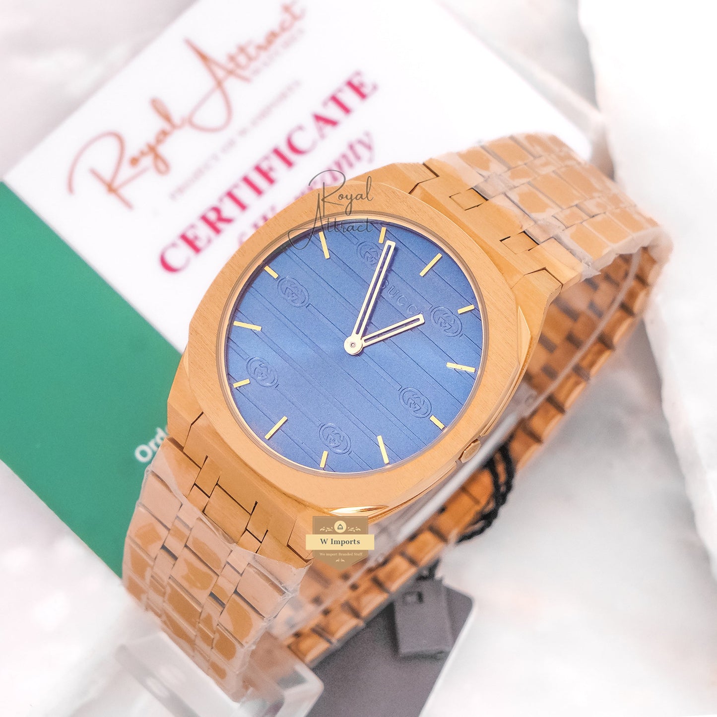Latest Collection Yellow Gold With Blue Dial Chain Watch