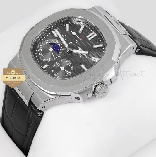 LATEST COLLECTION SILVER CASE WITH CHARCIAL GRAY DIAL & LEATHER STRAP