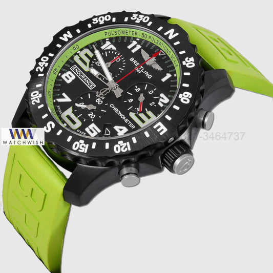 LATEST COLLECTION CHRONGRAPH BLACK CASE WITH GREEN RUBBER STRAP