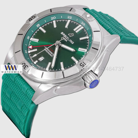 LATEST COLLECTION SILVER WITH GREEN DIAL AND STRAP AUTOMATIC STRAP WATCH