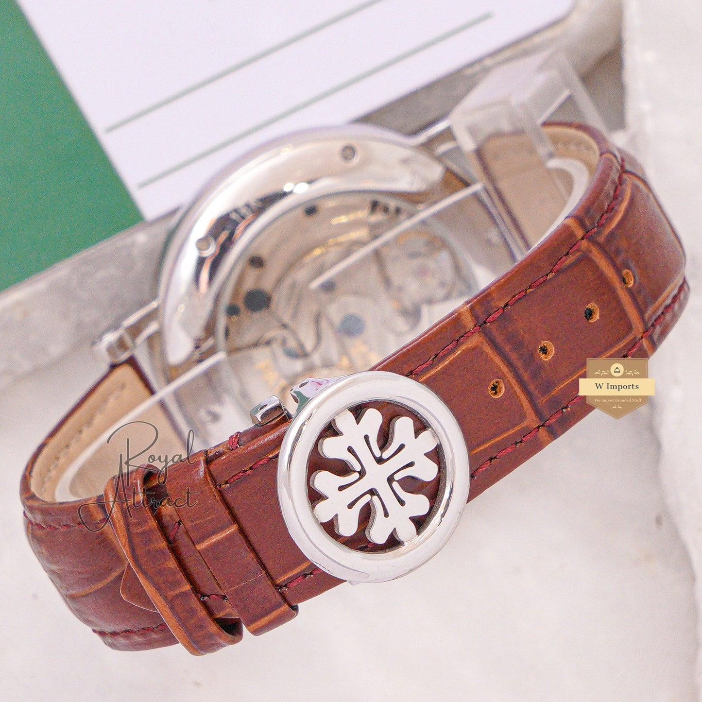 Latest Collection Tourbillon Silver Case With White Skeleton Dial & Leather Strap