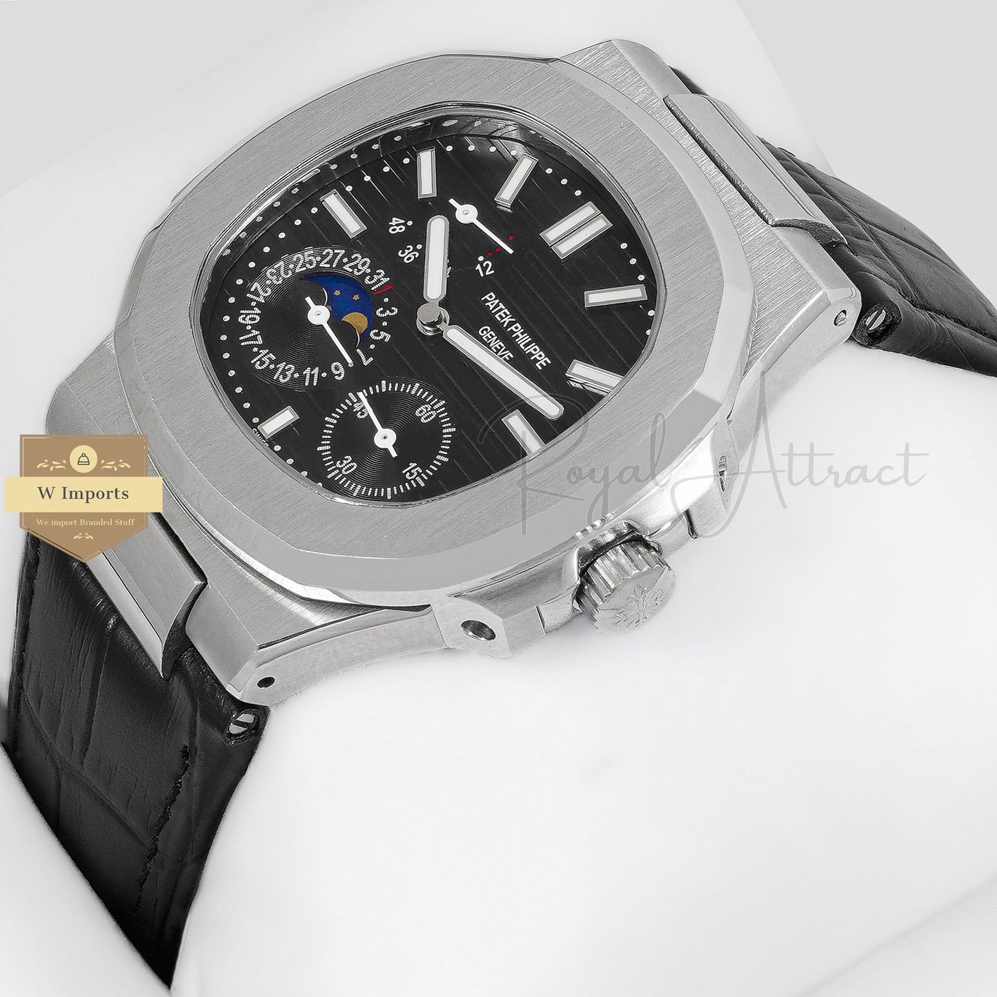 LATEST COLLECTION SILVER CASE WITH BLACK DIAL & LEATHER STRAP