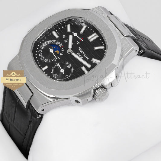 LATEST COLLECTION SILVER CASE WITH BLACK DIAL & LEATHER STRAP