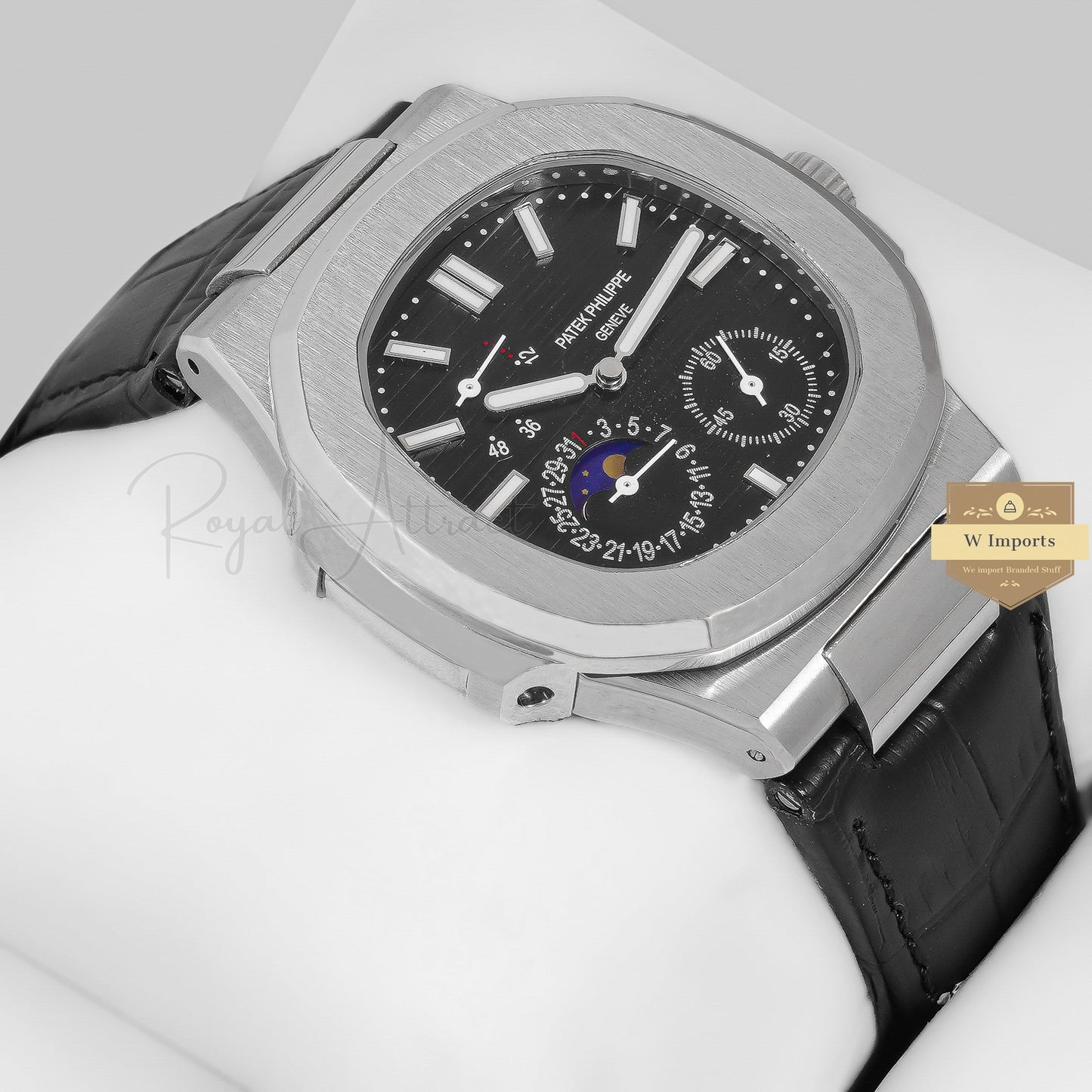 LATEST COLLECTION SILVER CASE WITH BLACK DIAL & LEATHER STRAP