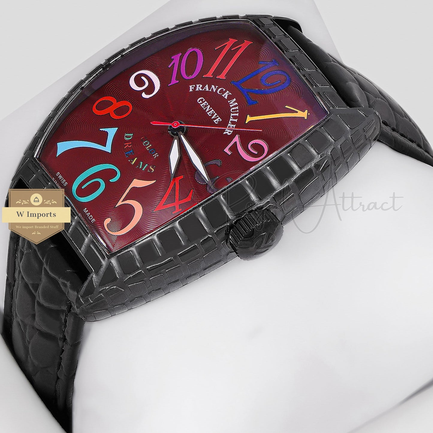 LATEST COLLECTION BLACK CASE WITH MAROON DIAL AND BLACK LEATHER STRAP