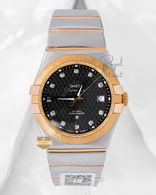 Latest Collection Two Tone Yellow Gold With Texture Black Dial Chain Watch