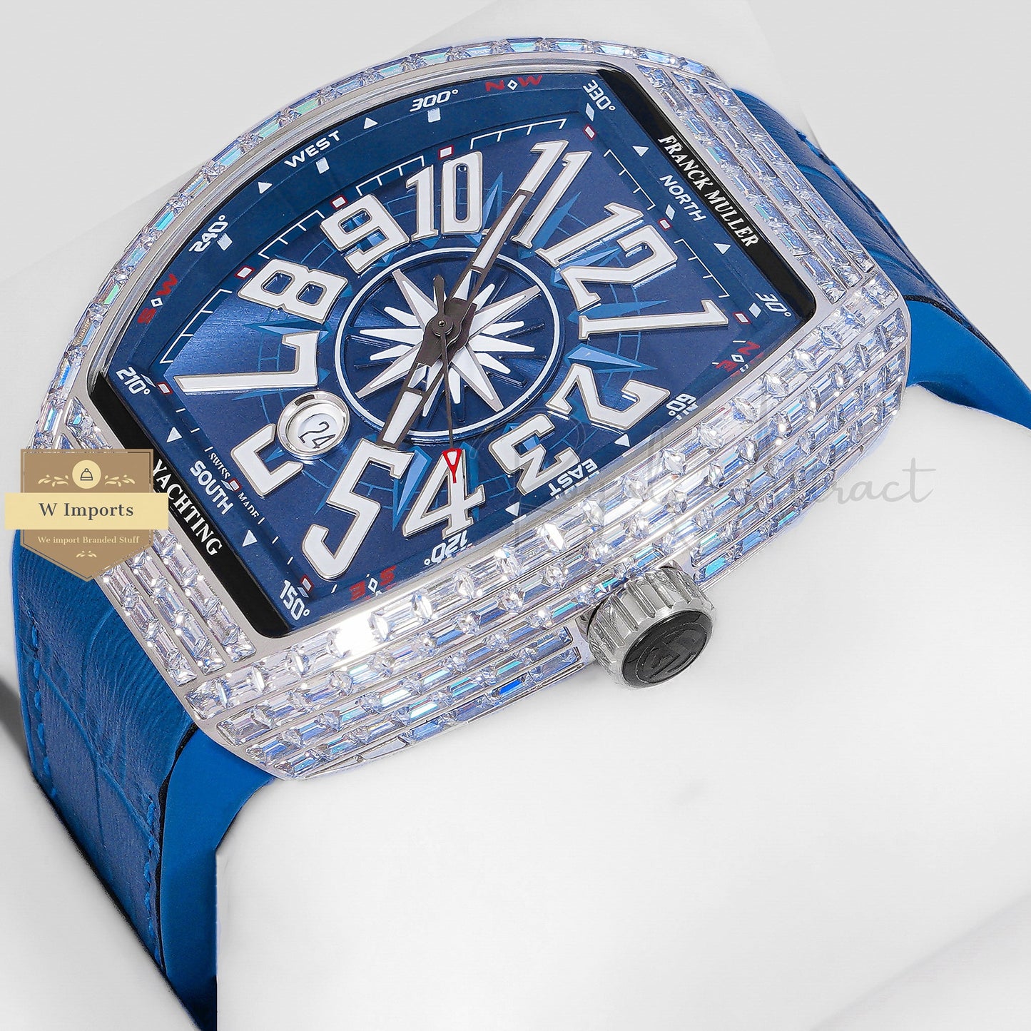 LATEST COLLECTION SILVER STONE CASE WITH BLUE DIAL AND PVC STRAP