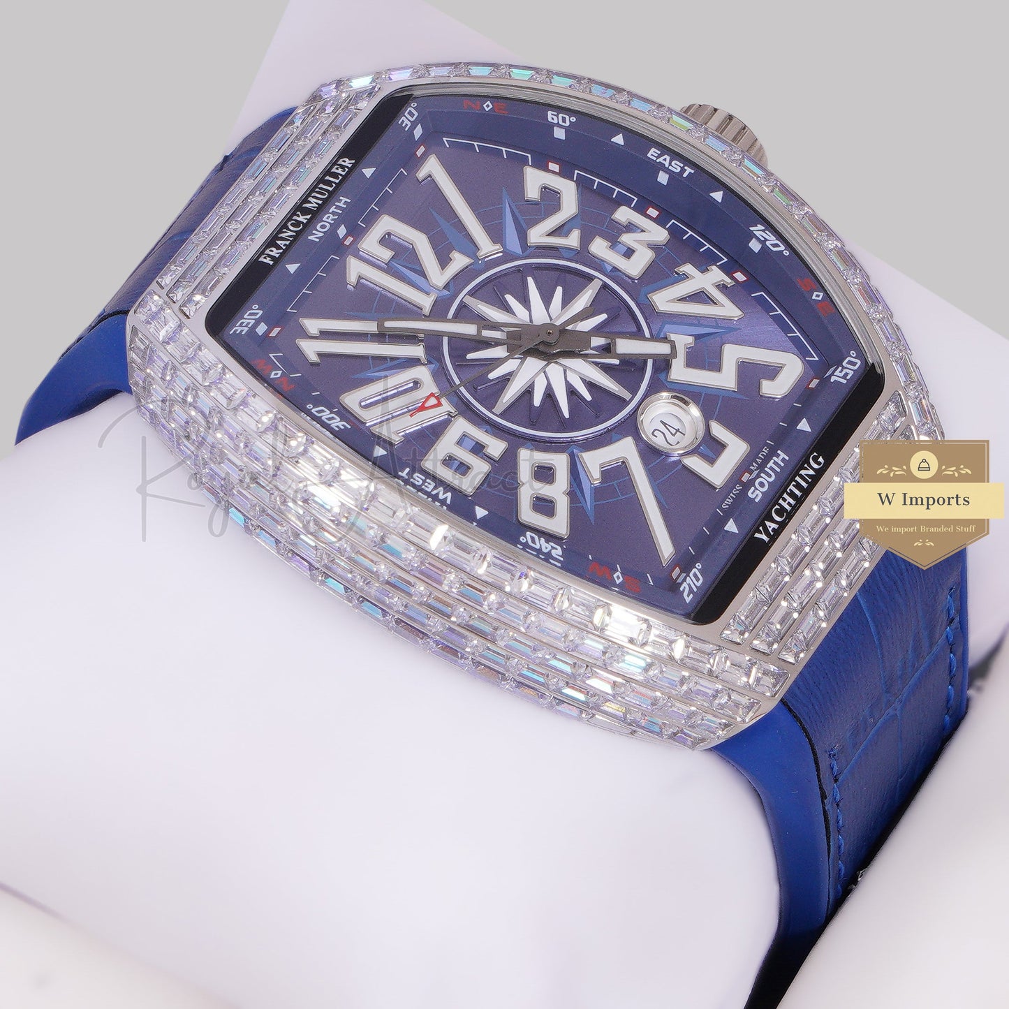 LATEST COLLECTION SILVER STONE CASE WITH BLUE DIAL AND PVC STRAP