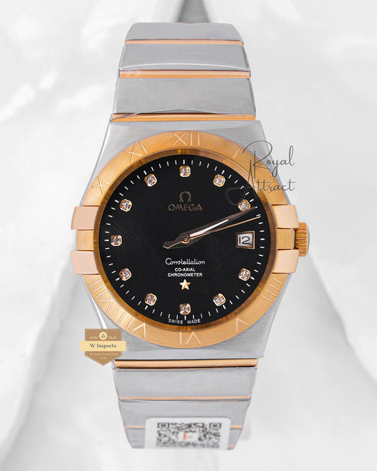 Latest Collection Two Tone Yellow Gold With Black Dial & Stone Figure