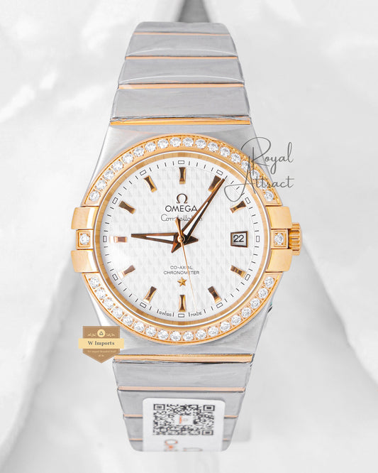 Latest Collection Two Tone Yellow Gold With White texture Dial Stone Figure & Bezel