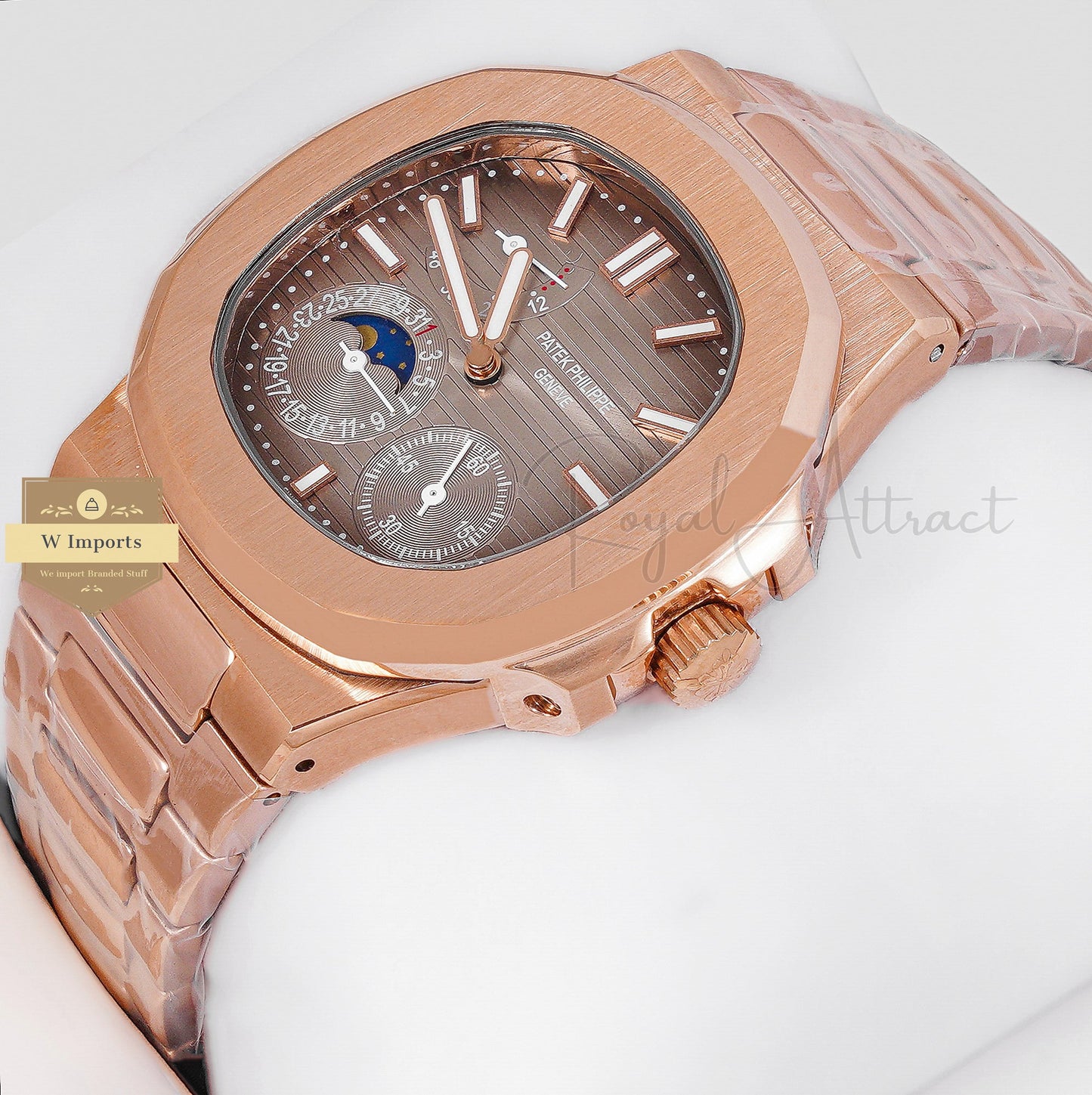 Latest Collection Chronograph Moon Phase Rose Gold With Brown Dial Automatic Watch