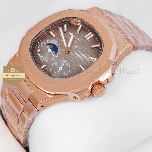 Latest Collection Chronograph Moon Phase Rose Gold With Brown Dial Automatic Watch