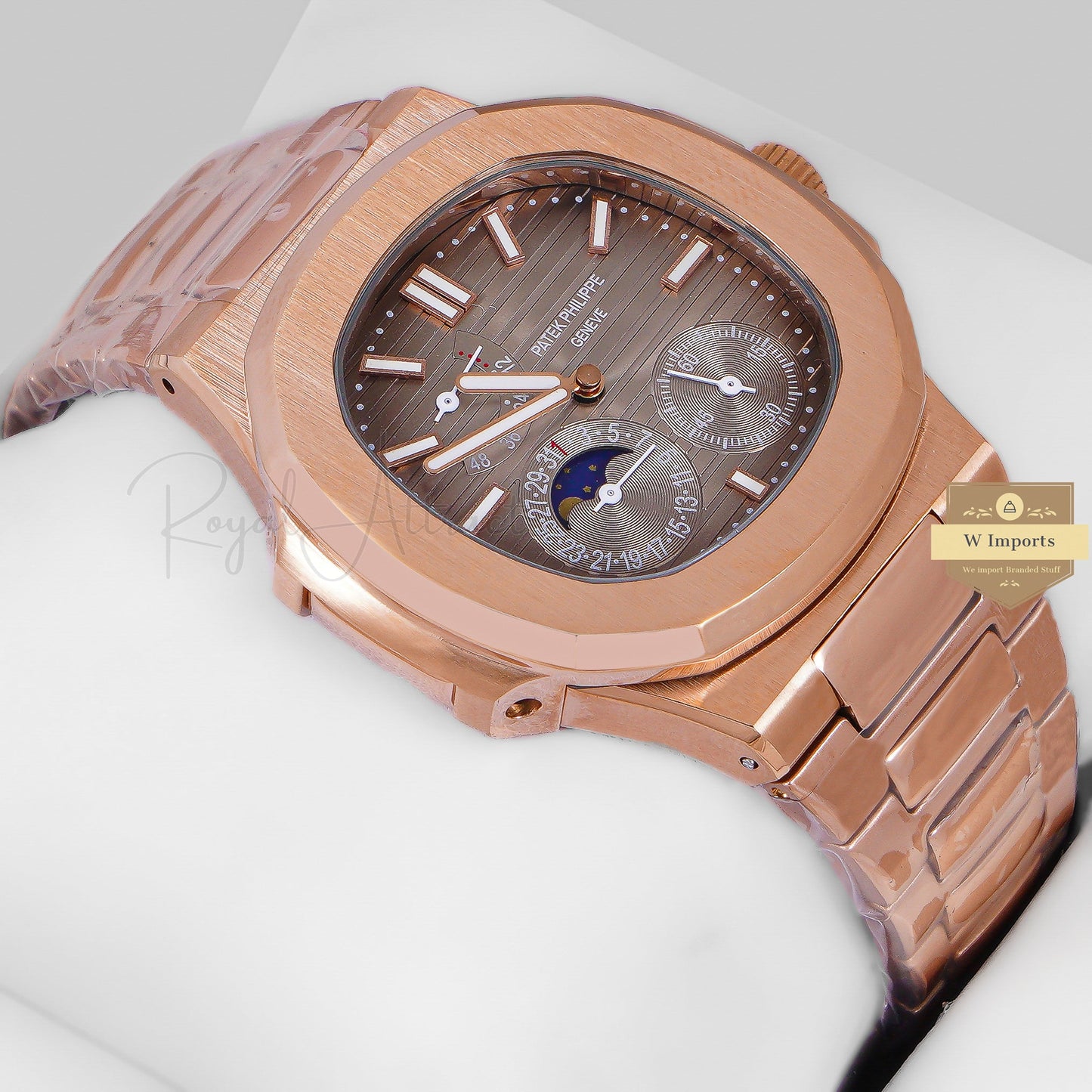 Latest Collection Chronograph Moon Phase Rose Gold With Brown Dial Automatic Watch