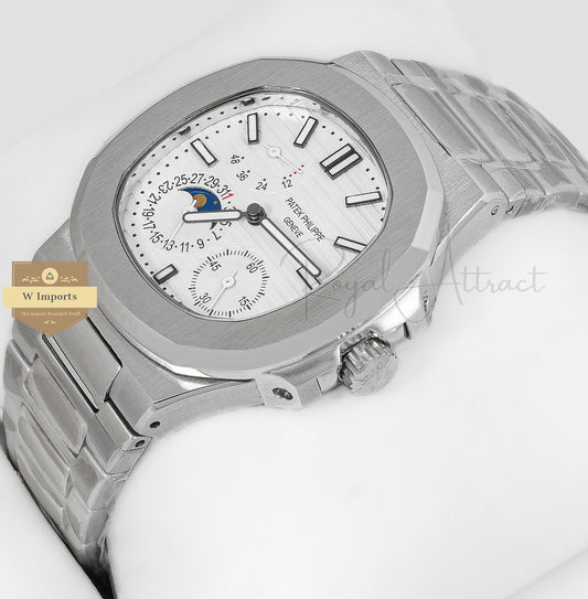 Latest Collection Chronograph Moon Phase Silver With White Dial Automatic Watch