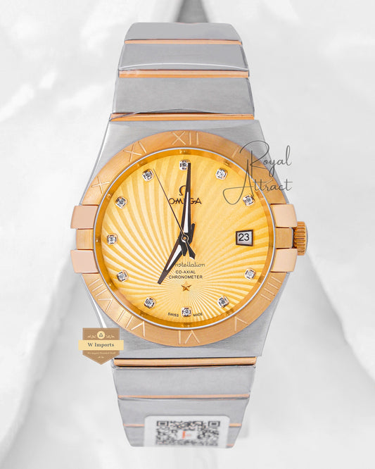 Latest Collection Two Tone Yellow Gold With Golden Dial & Stone Figure