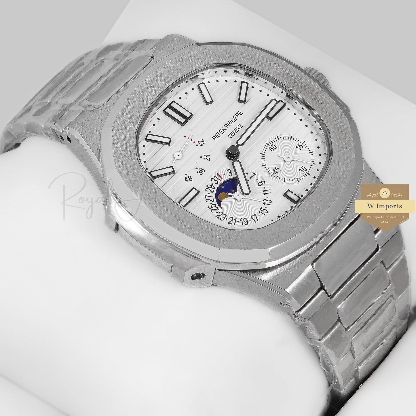 Latest Collection Chronograph Moon Phase Silver With White Dial Automatic Watch